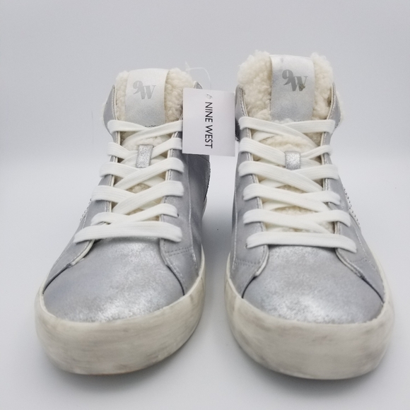Nine West Stunnah3 High-Top Sneakers, Silver Multi, Faux Fur lined, Women's 11 - Picture 6 of 16